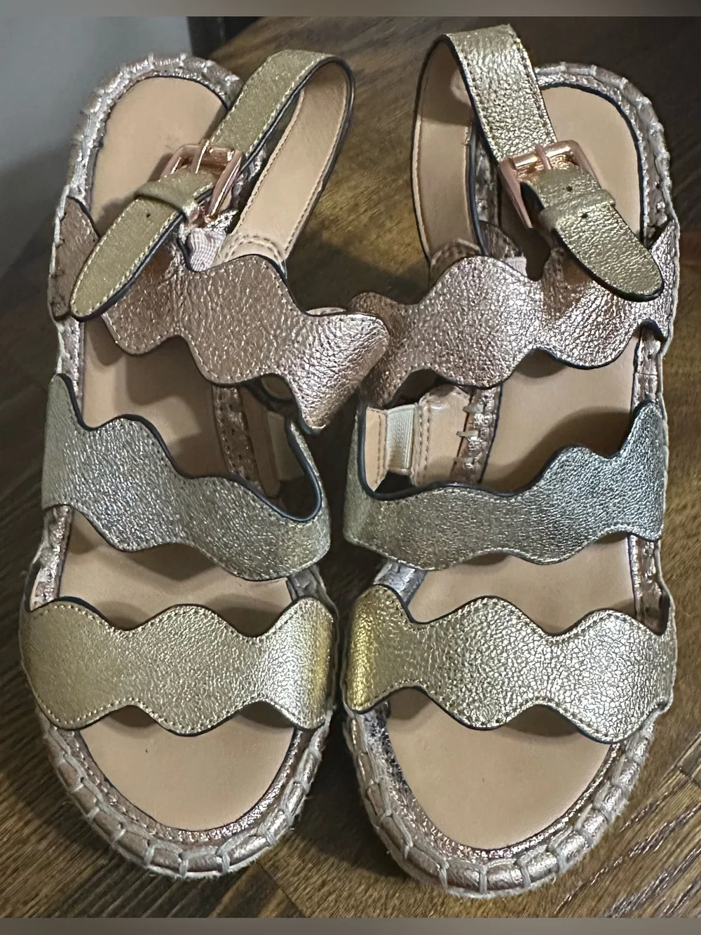 Marc Fisher Wavy Metallic Slingback Espadrille Sandals - Gold